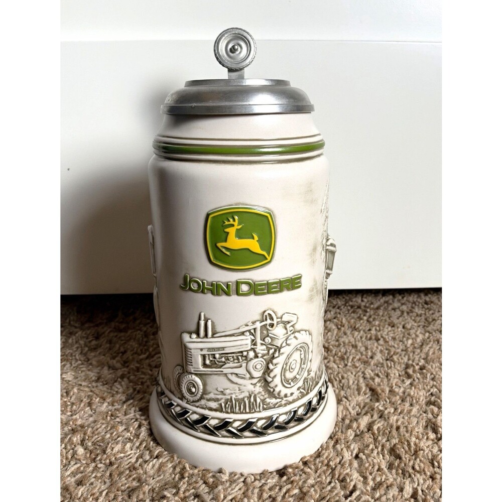 John Deere Collectible Stein Avon Ceramarte Brazil Pewter Lid Tractor #33095